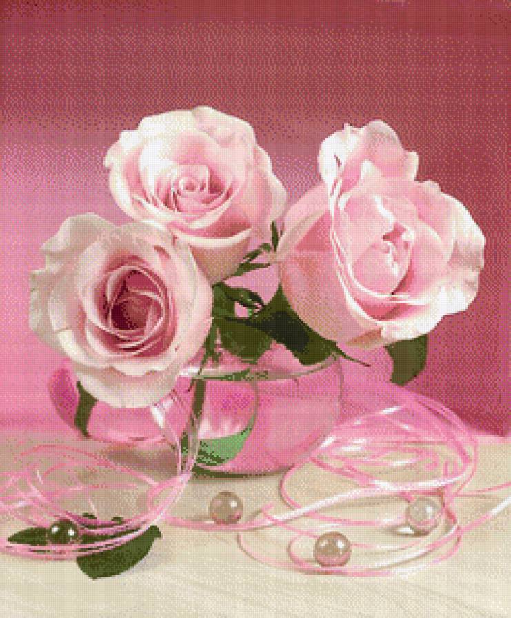 три розы и жемчуг - картина, цветы, натюрморт - предпросмотр