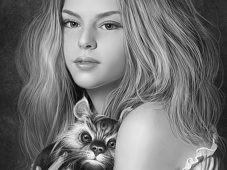 Женский образ - девушка, женщина, люди, дама, монохром - оригинал