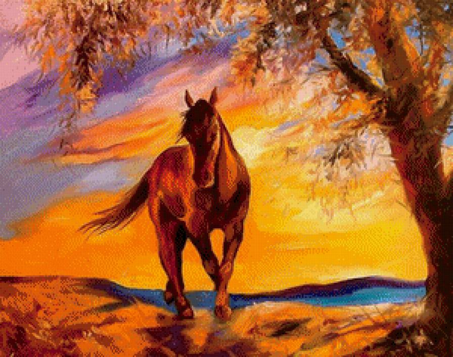 В лучах заката - животные, закат, пейзаж, лошади, кони - предпросмотр