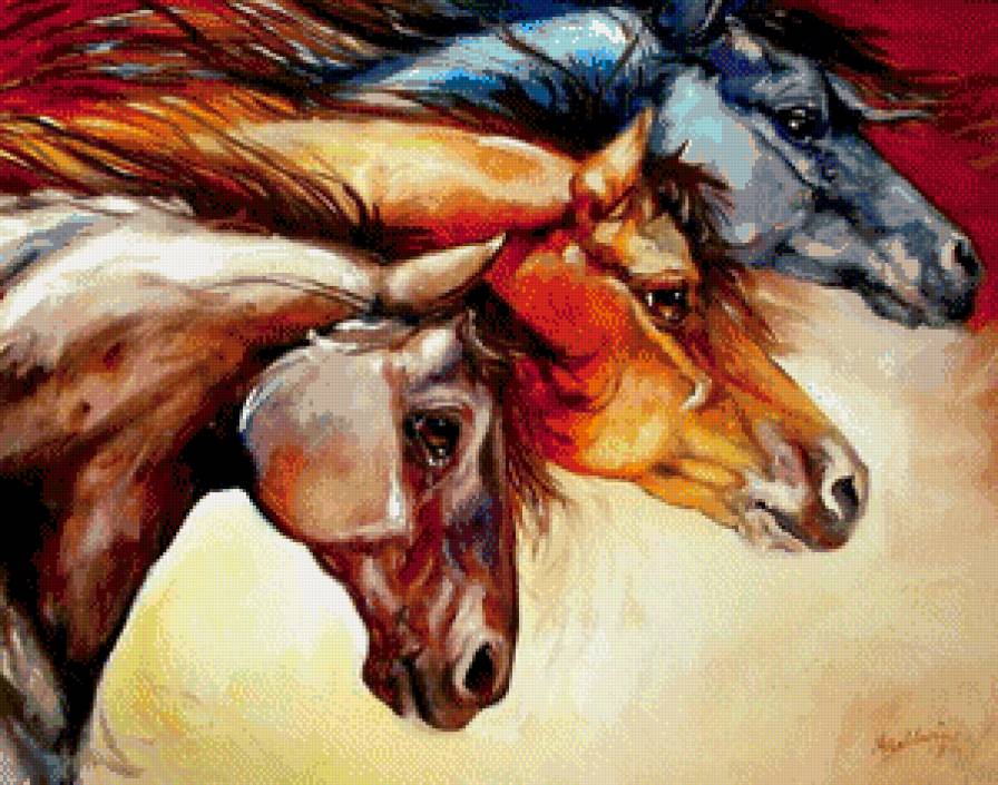 Три коня - лошади, кони, животные - предпросмотр