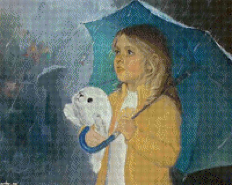 дождь - дождь, девочка, игрушка, ребенок - предпросмотр