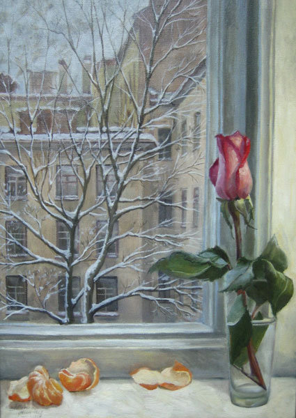 Роза на окне - цветы, зима - оригинал
