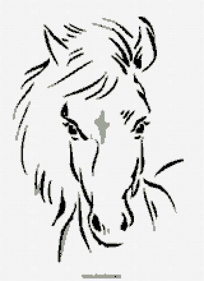 Лошадка - контурная, монохром, лошади, животные - предпросмотр