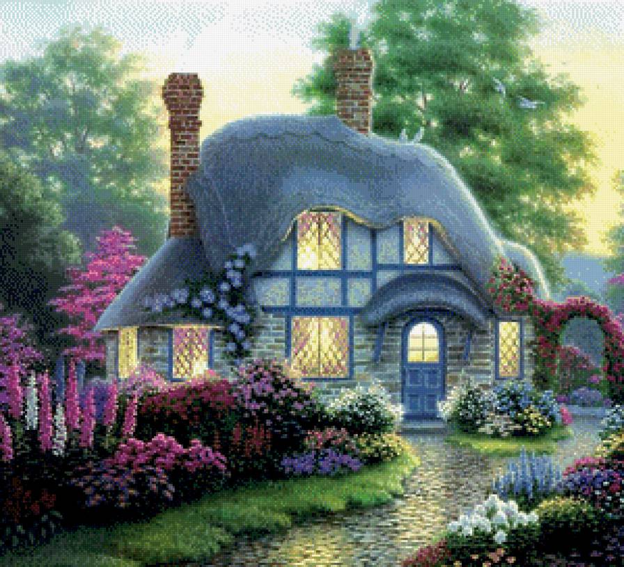 Уютный уголок - пейзаж, сад, домик, цветы - предпросмотр