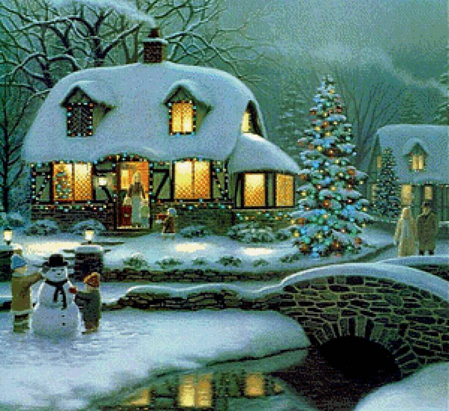 Уютный домик - пейзаж, зима, домик, картина - предпросмотр