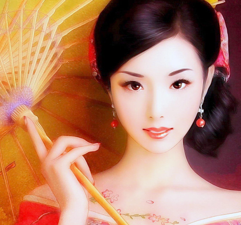 Женский образ - дама, люди, девушка, зонт, женщина, восток - оригинал