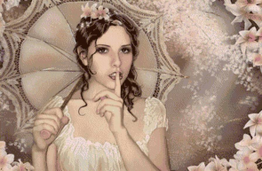 Девушка под зонтом (живопись) - девушка, люди, монохром, зонт, живопись, дама - предпросмотр