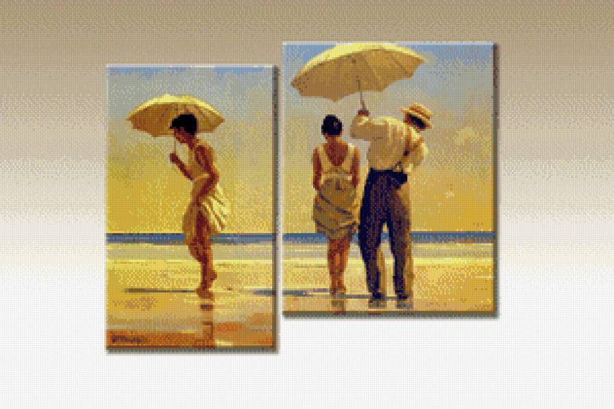 триптих прогулка - пляж, он и она, двое, песок, берег реки - предпросмотр