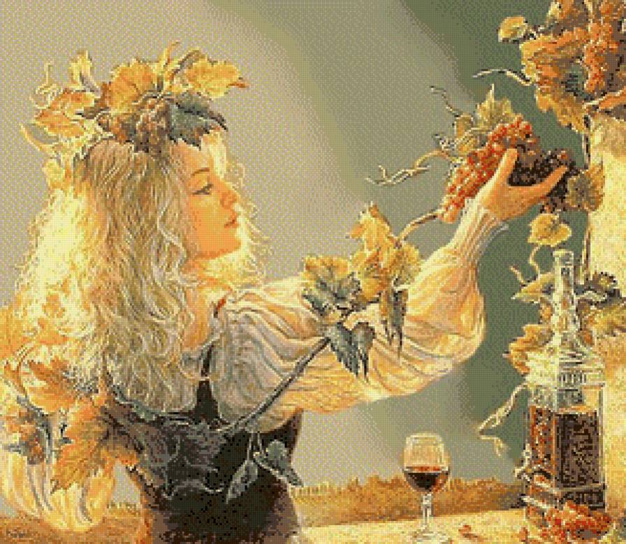 Девушка с виноградной лозой-2 - лоза, осень, люди, девушка, женщина, виноград, дама, живопись - предпросмотр
