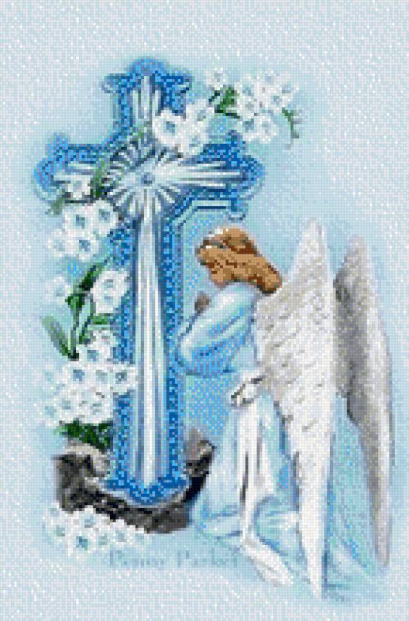 молящийся ангел - крест, цветы, ангел - предпросмотр