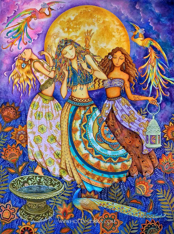 Танцы под луной - пейзаж, девушки - оригинал