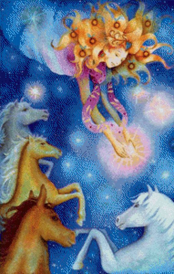 Фантазия с лошадьми - девушка, животные, лошади - предпросмотр