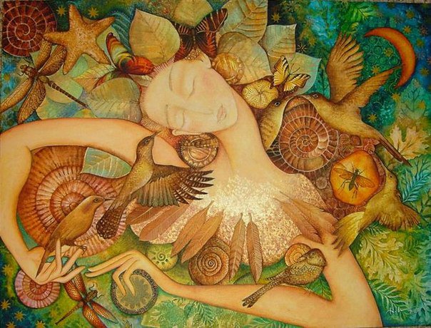 Богиня осени - птицы, девушка - оригинал