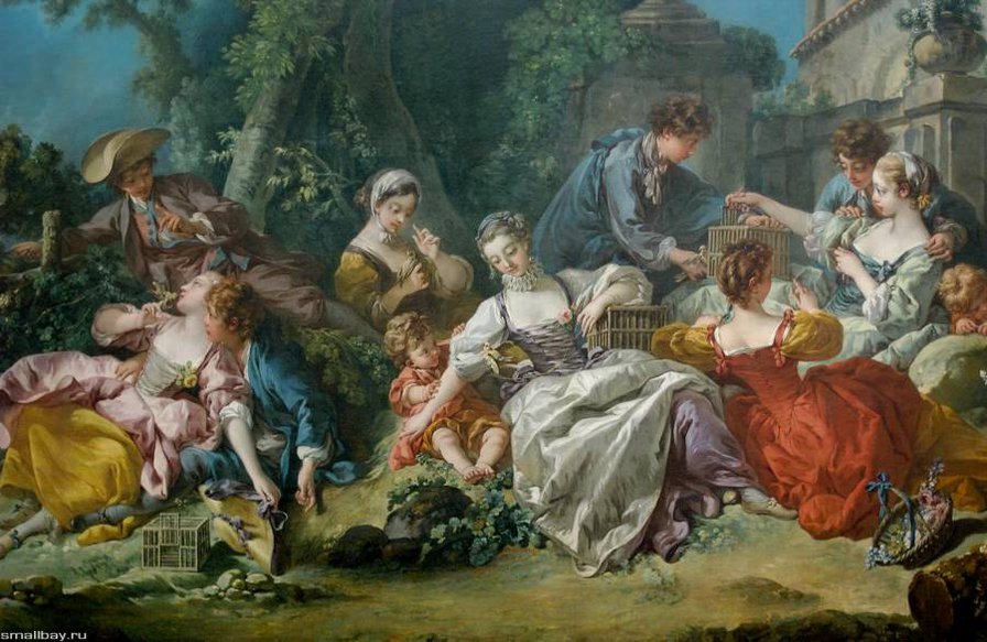 Ловцы птиц - живопись, франсуа буше, люди, пастраль - оригинал