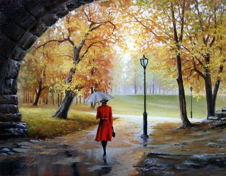 Прогулка под дождем - дождь, осень, аллея - оригинал