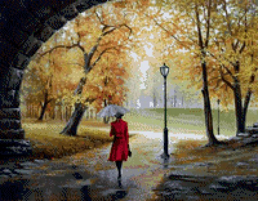 Прогулка под дождем - дождь, осень, аллея - предпросмотр