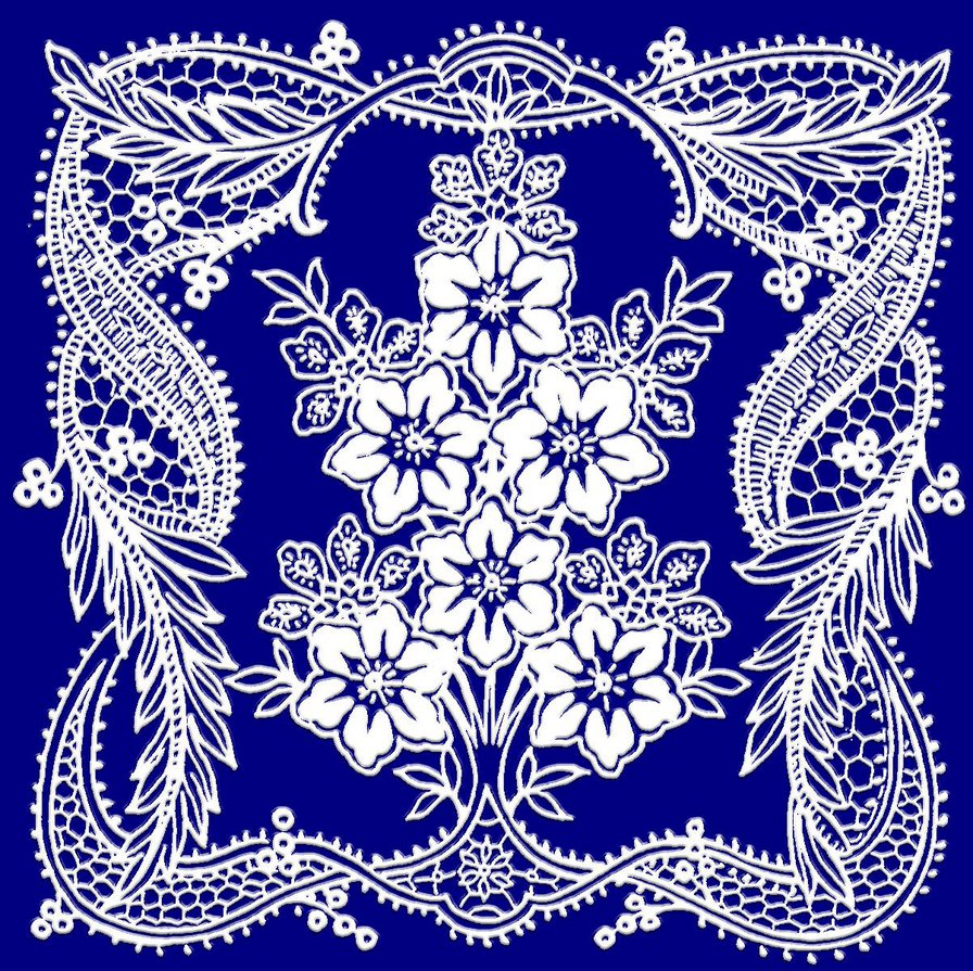 кружево - сине-белый, кружево, цветы, монохром - оригинал