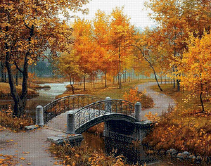 Осенний парк - осень, пейзаж, мостик, парк - предпросмотр