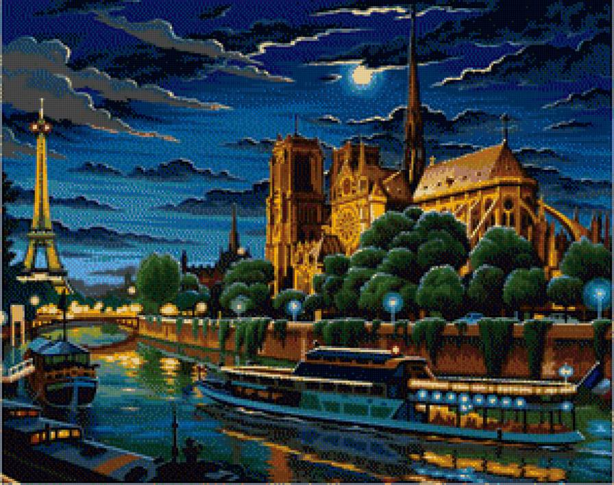 Ночной Париж - город, река, пейзаж - предпросмотр
