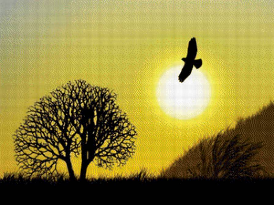 Сумерки в степи - пейзаж, птицы - предпросмотр