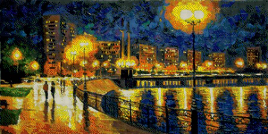 Ночной город - пейзаж, река, город - предпросмотр