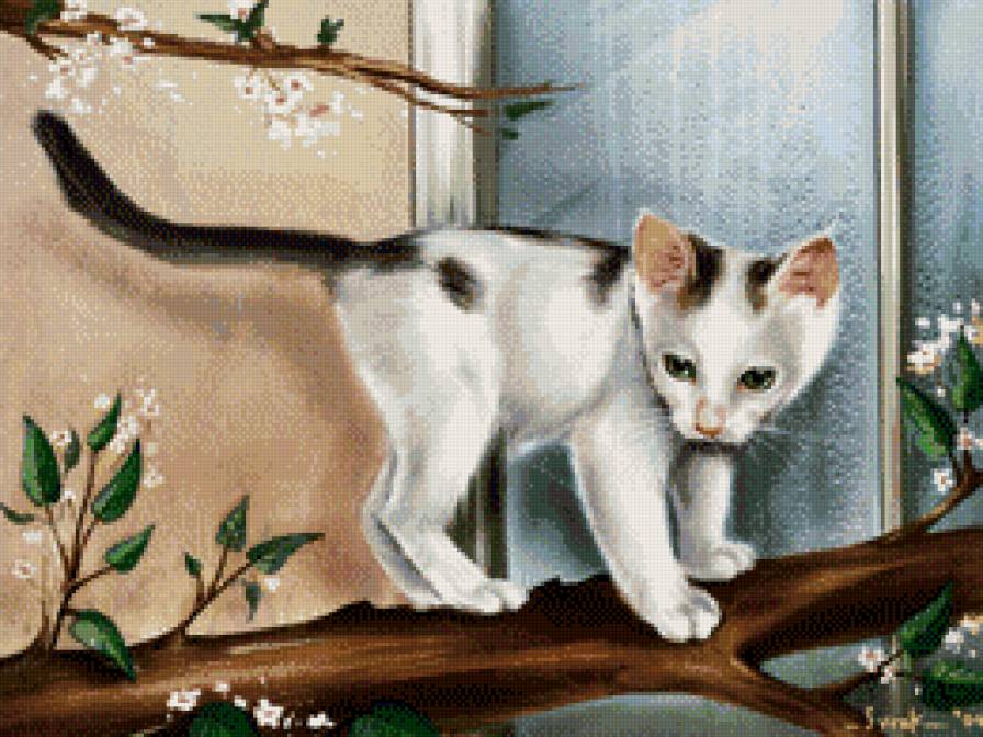 Котенок на ветке - коты, животные - предпросмотр