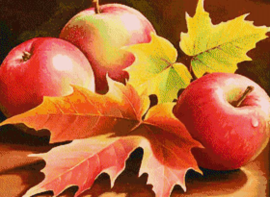 Три яблока (живопись Варвара Хармон) - натюрморт, яблоки, фрукты, осень, живопись - предпросмотр