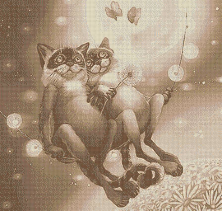 Серия  Коты Надежды Соколовой - сепия, фэнтези, животные, живопись, кошки, монохром - предпросмотр