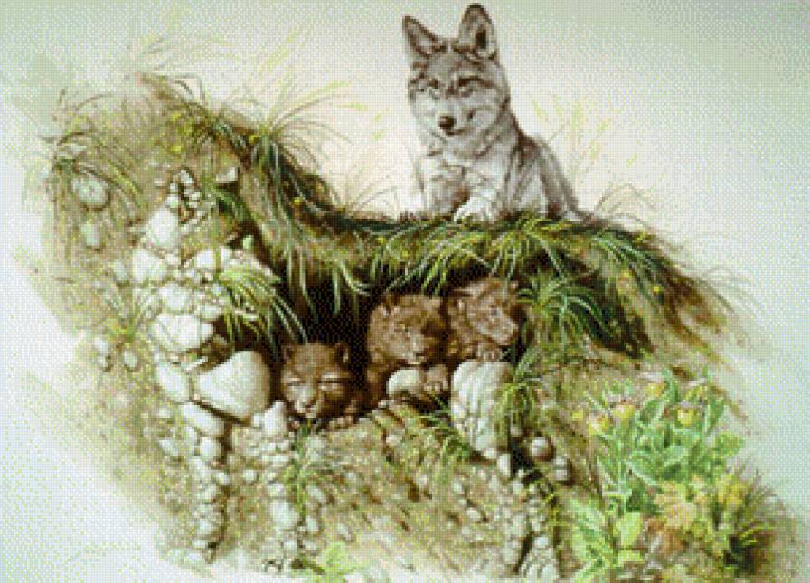 Иллюзия - иллюзия, животные, звери, волки, живопись, искусство, природа, картина - предпросмотр