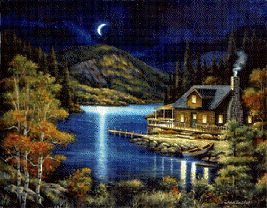 Уютное местечко - горы, домик, озеро, пейзаж - предпросмотр