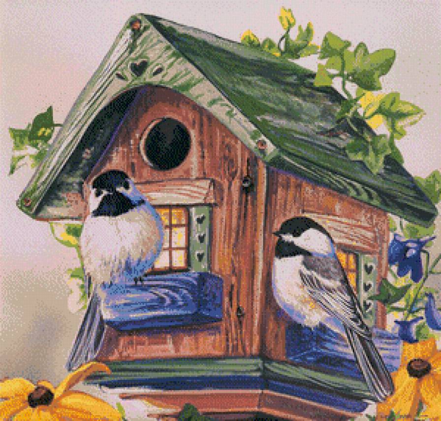 Серия "Птичий домик" - цветы, домик, птицы - предпросмотр