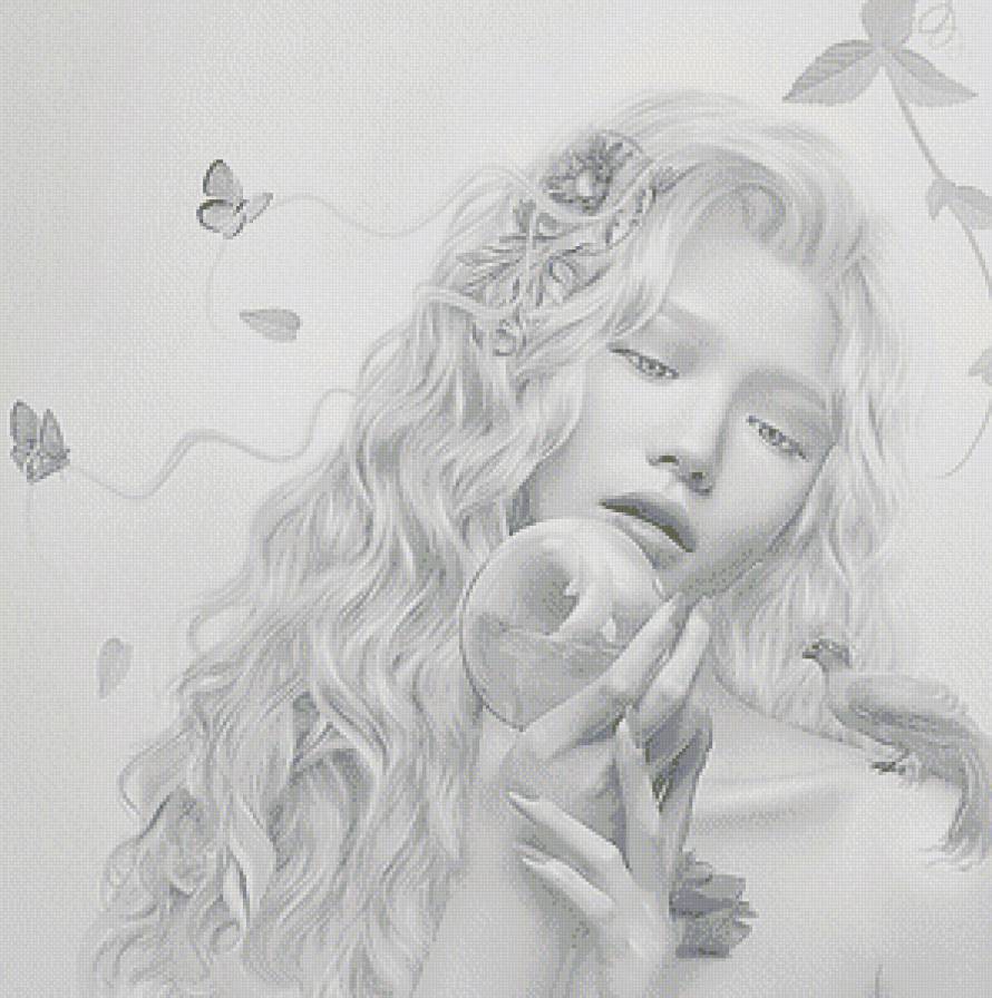 Женский образ - девушка, фэнтези, люди, женщина, монохром - предпросмотр