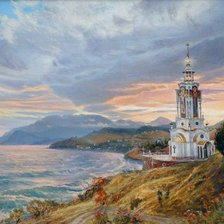 Оригинал схемы вышивки «Андрей Амбурский Морской пейзаж с маяком» (№515381)