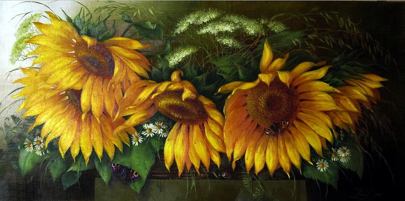 натюрморт подсолнухи - натюрморт, картина, цветы, картины - оригинал
