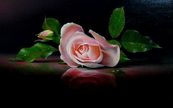 роза - живопись, цветы, бутон, отражение - оригинал