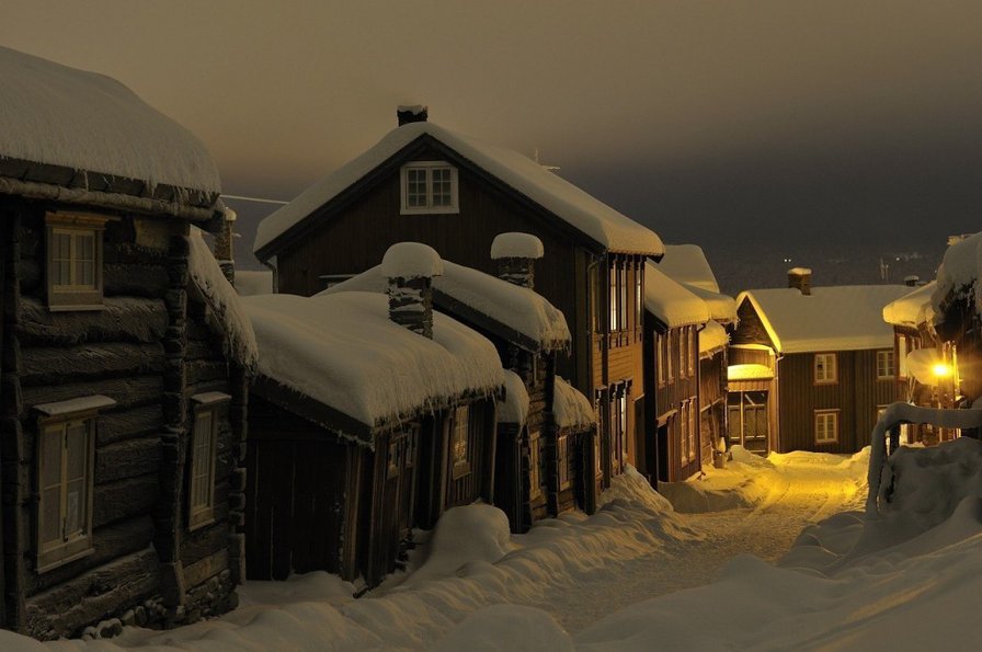 деревня в норвегии - зима, дом - оригинал