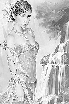 Женский образ (живопись) - дама, водопад, люди, женщина, монохром, девушка - оригинал