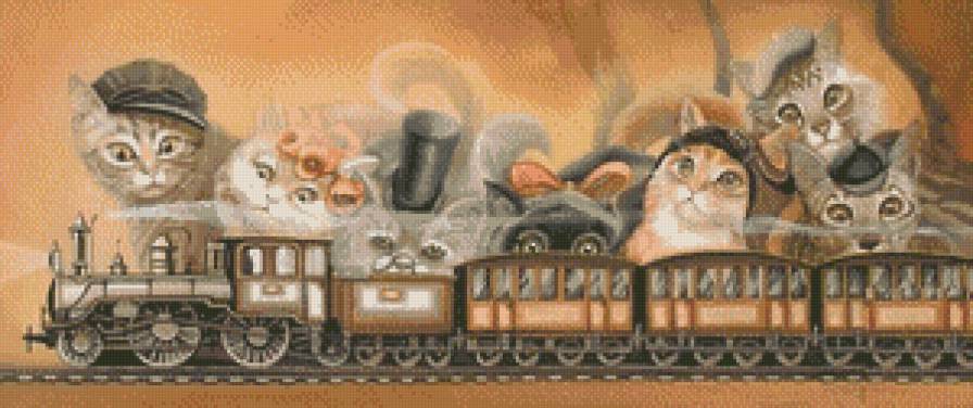 Веселый паровозик - паровозик, кошки, детское, животные, котята - предпросмотр