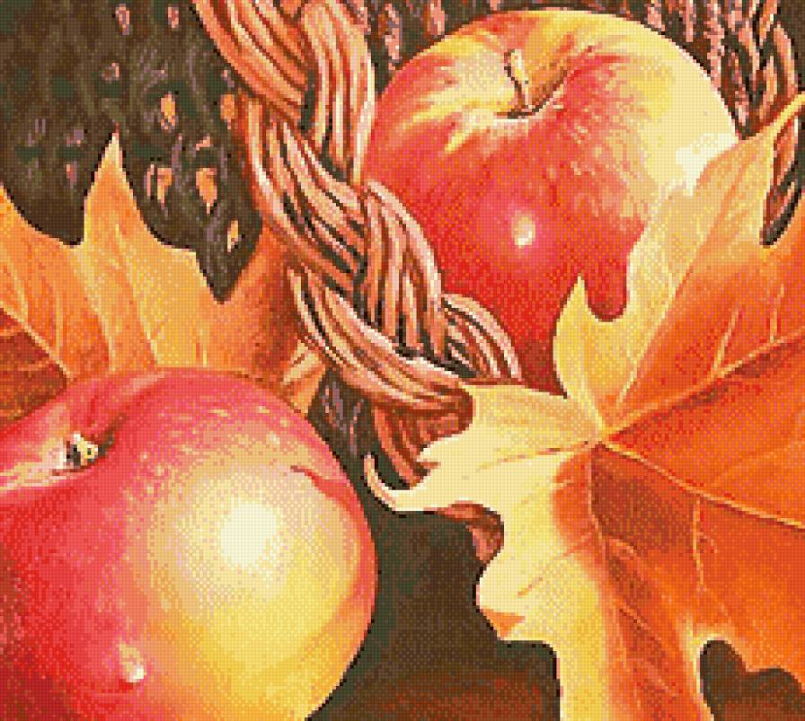 Два яблока - живопись, натюрморт, фрукты, осень, яблоки - предпросмотр