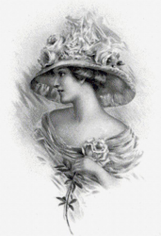 ретро монохром - монохром, девушка, чорно белое, красавица, дама, шляпка, дева - предпросмотр