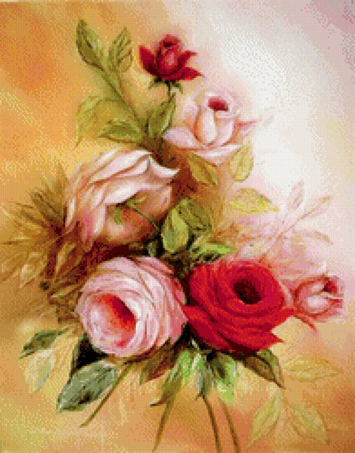 розы.. - акварель, цветы, ветка, куст, розы, букет - предпросмотр