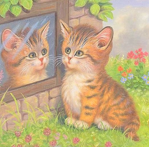 Отражение - кошки, сказка, котенок, детское, деткам, животные - оригинал