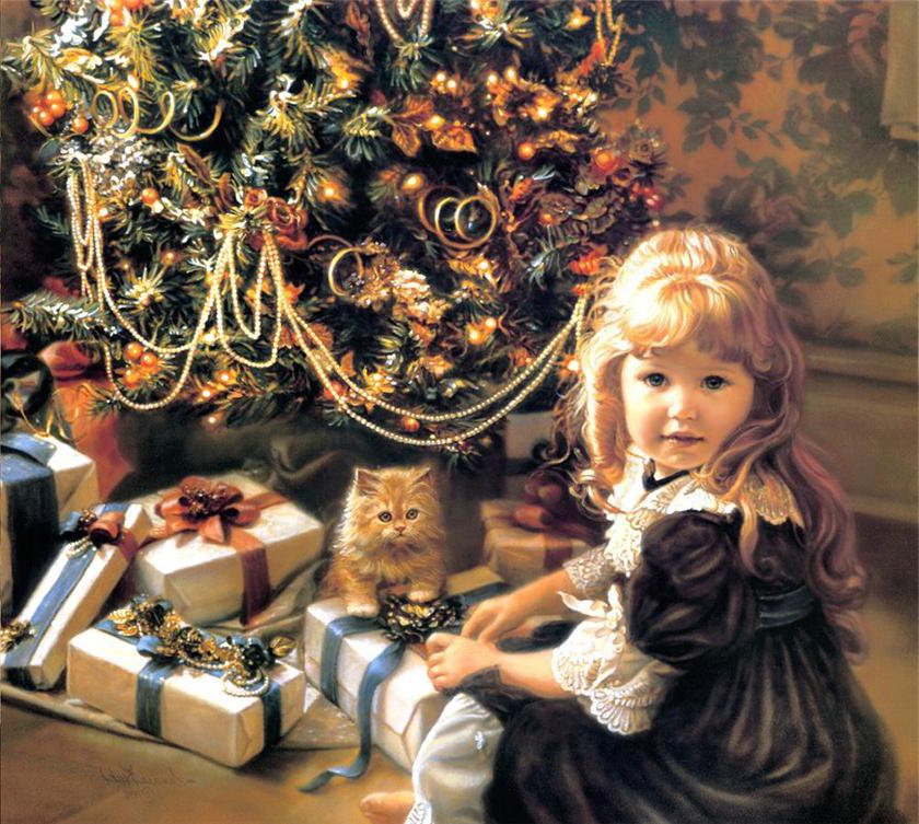 подарки на рождество - рождество, новогодняя елка, подарки, праздник, дети, девочка - оригинал