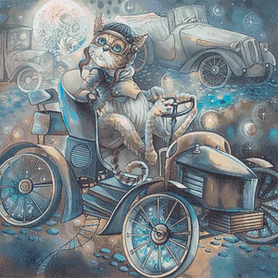 "Большой космический автосалон"- (Н.Соколова) - живопись, батик.авто, кошки, транспорт, фэнтези - предпросмотр