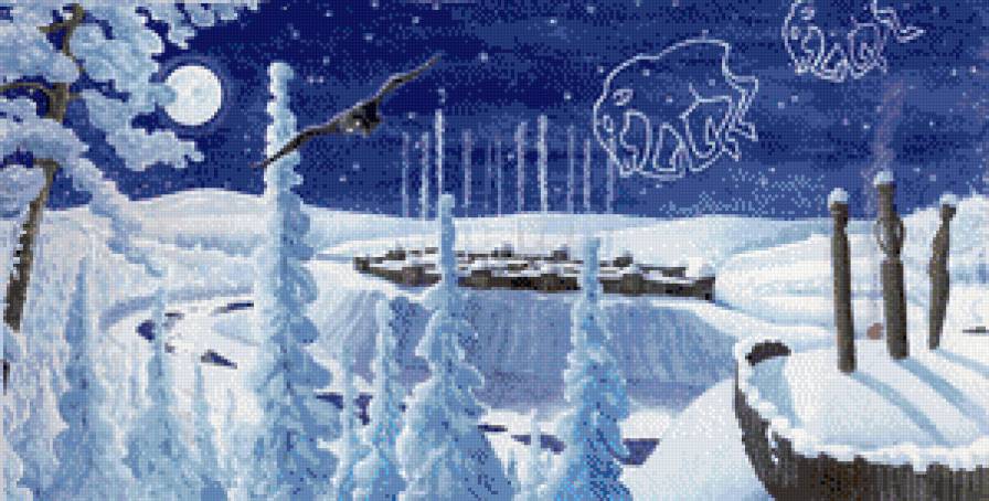 Зима. Славянское поселение по картине Николая Фомина - николай фомин - предпросмотр