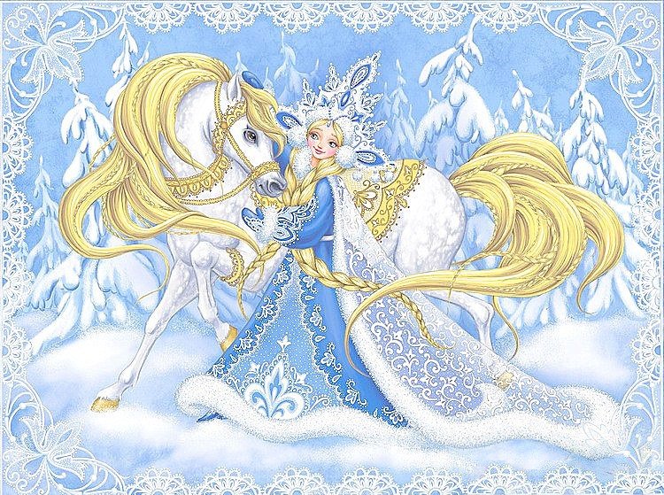 Снегурочка - лопраздники, животные, живопись, зима, деткам, детское, снегурочка, лес - оригинал