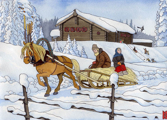 Сани по картине Николая Фомина - зима - оригинал