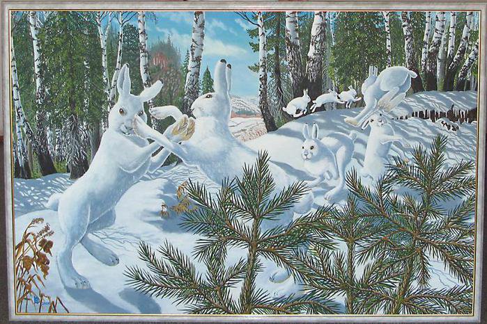Заячьи свадьбы по картине Николая Фомина - животный мир, зима - оригинал
