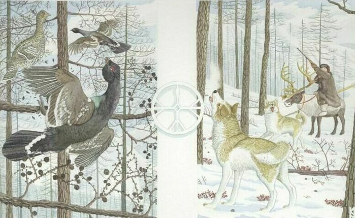 Охота на каменного глухаря по картине Николая Фомина - зима, птички, охота - оригинал