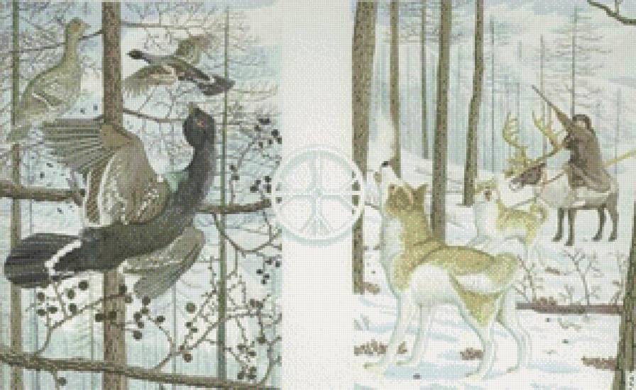 Охота на каменного глухаря по картине Николая Фомина - птички, охота, зима - предпросмотр